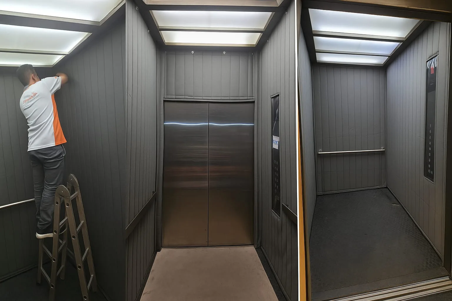 Installation of the lift protection cover and a view after completion.